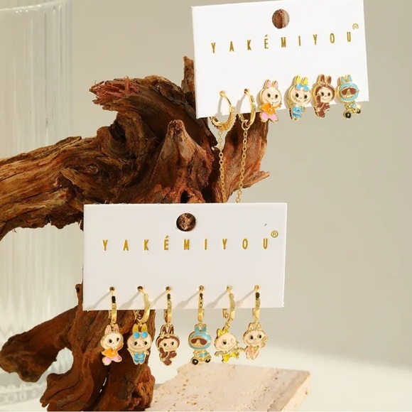 Labubu Inspired 14K Gold Plated Inspired At Play Theme Earrings Huggie Hoop - Picture 3 of 8